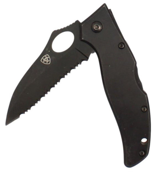 ARIAT BLACK FULLY SERRATED FOLDING KNIFE Knife Ariat