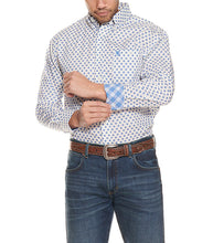 Load image into Gallery viewer, Wrangler George Strait Men&#39;s White with Blue Medallion Print Long Sleeve Western Shirt
