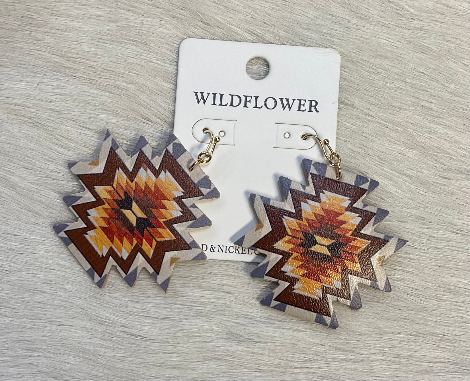 Aztec Leather Earring Earrings Brown Multi Double C Western Supply