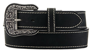 ARIAT WOMEN'S LEATHER BELT WITH ENGRAVED BUCKLE in brown and black