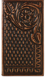 3D Western Mens Wallet Rodeo Leather Weave Floral Brown