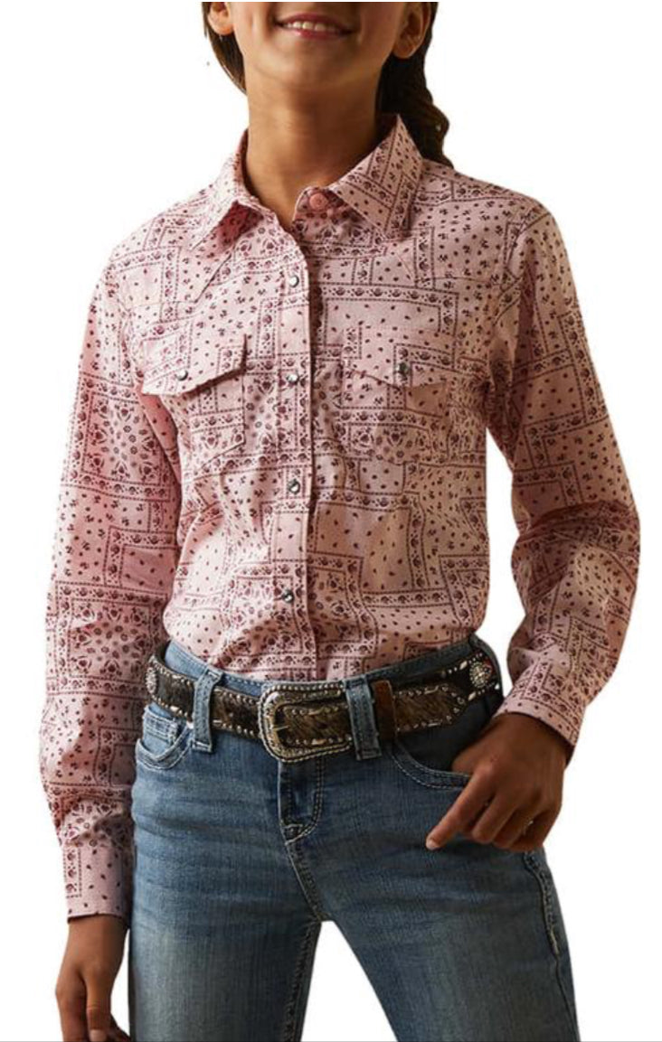 Ariat Girls Paisley Shirt Blush ariat ARIATKIDS girls Ariat
