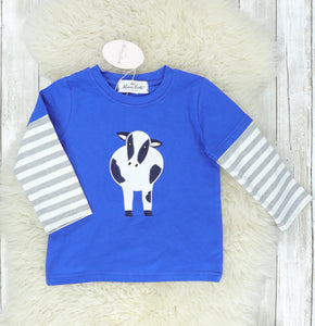 Yth Blue & Gray Striped Cow T-Shirt