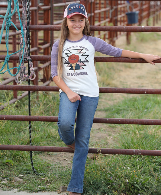 Cinch Girls - Be A Cowgirl - Purple Raglan 3/4 Sleeve Graphic T Shirt Clothing Cinch