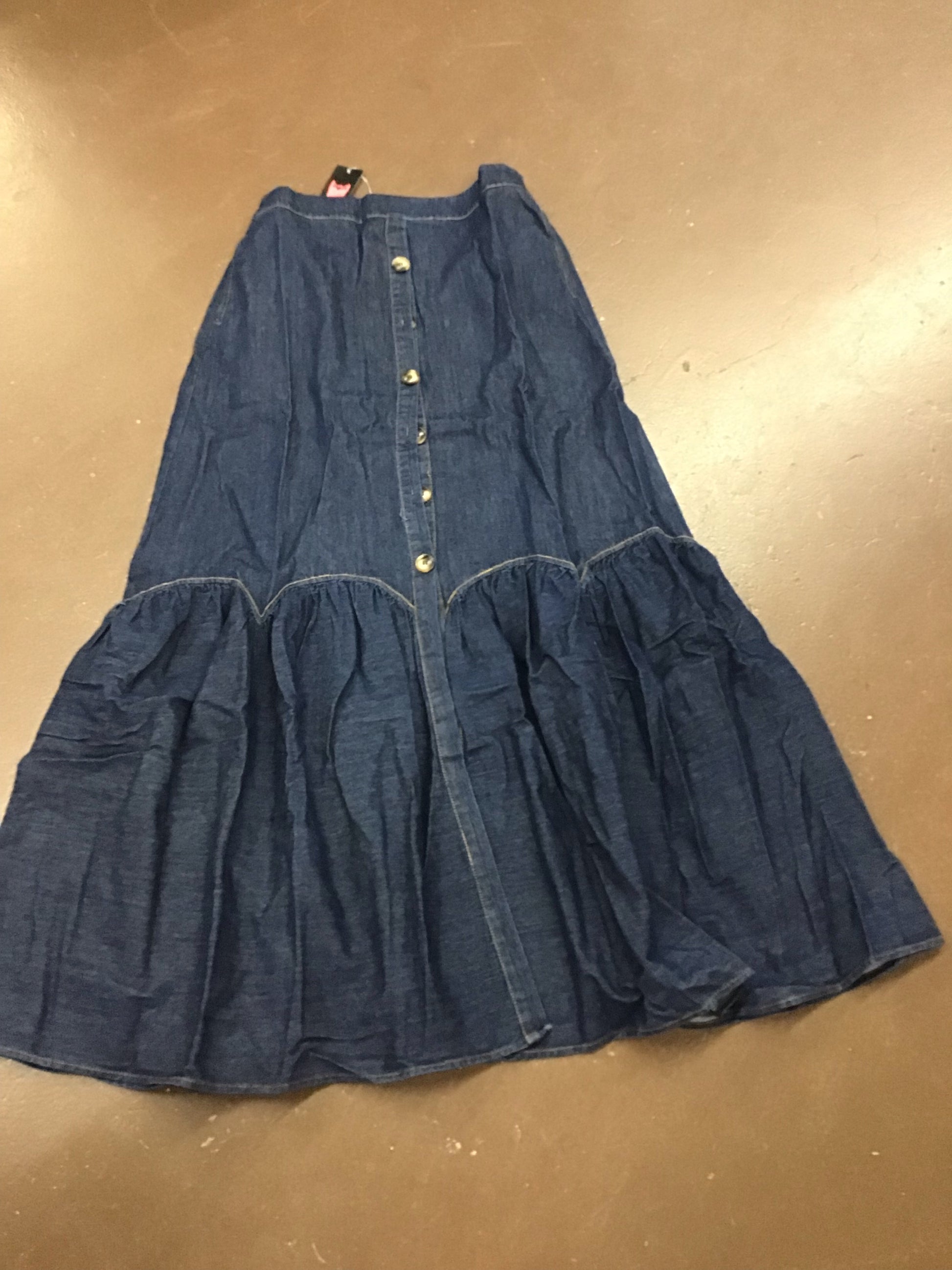 Denim Maxi Skirt W/Round Ruffles Skirts Double C Western Supply