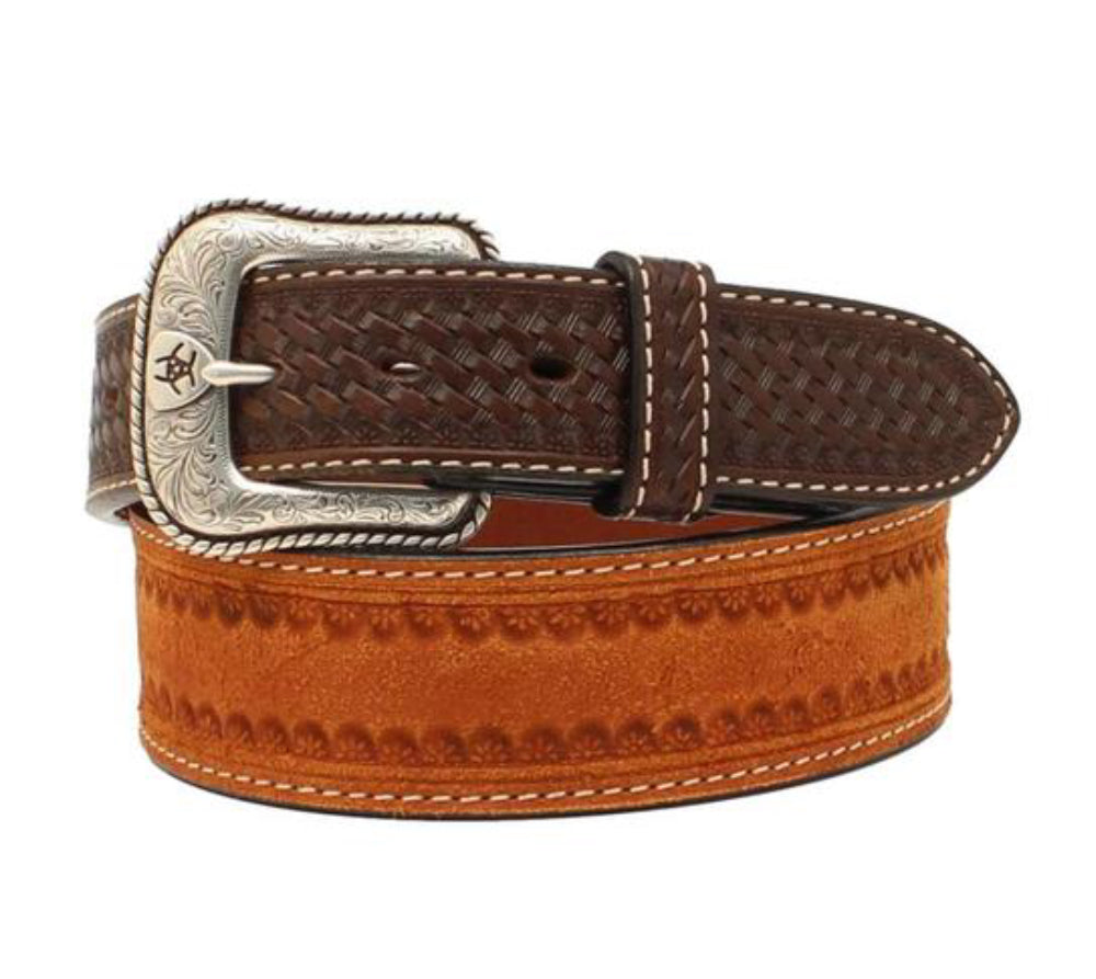 Ariat Western Belt Mens Basketweave Tooled Removable Buckle Belts ariatmens Ariat