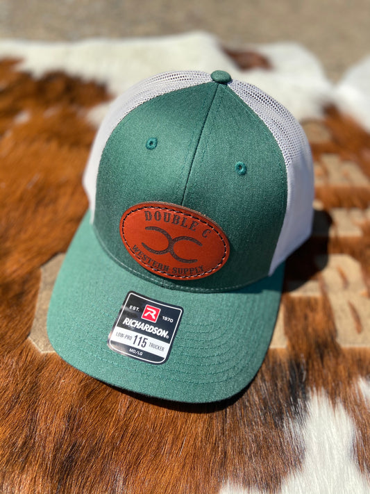 Double C Cap With Leather Patch Caps Green Light Gray Double C Western Supply