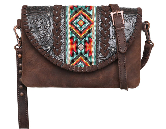 Montana West Real Leather Tooled Collection Crossbody/Wristlet Coffee Montana West