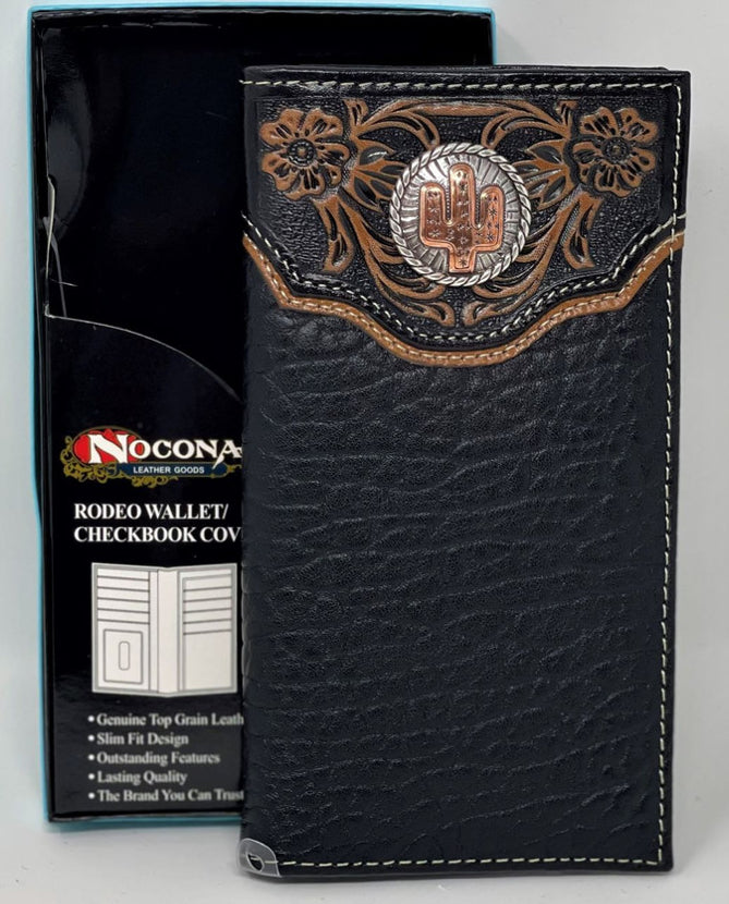 Nocona Black Leather Cactus Rodeo Wallet