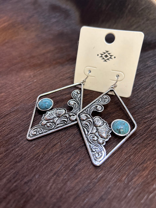 Paisley pattern, diamond shape, turquoise earrings Double C