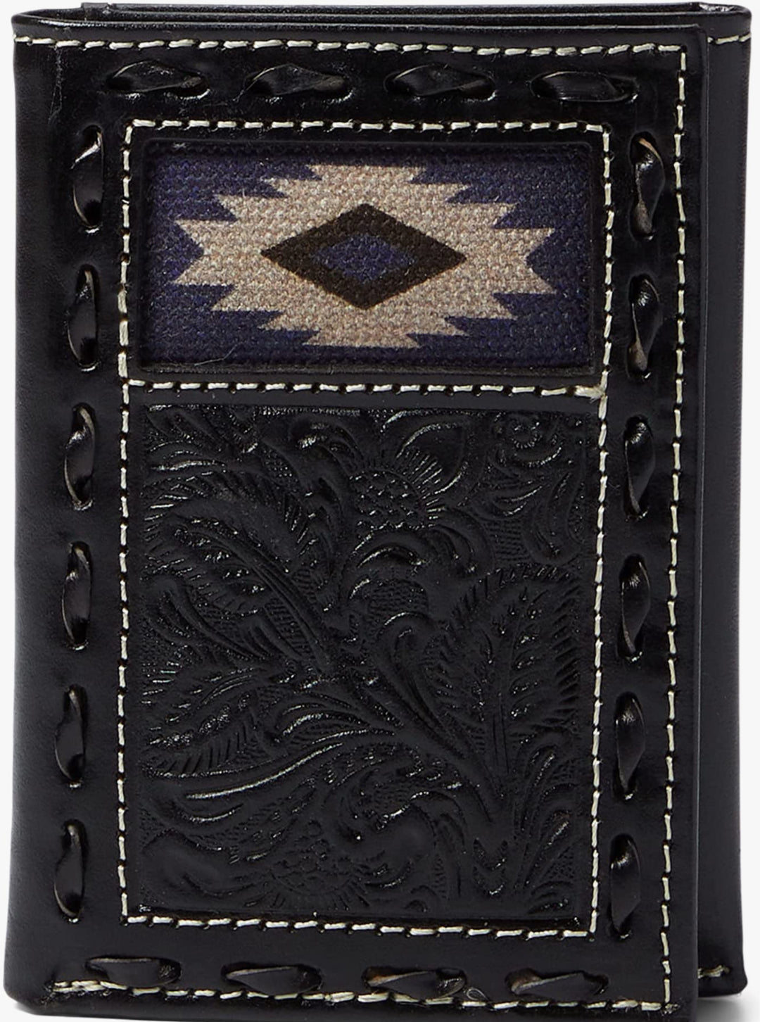 Nocona® Men's Tooled & Aztec Black Leather Trifold Wallet Nocona