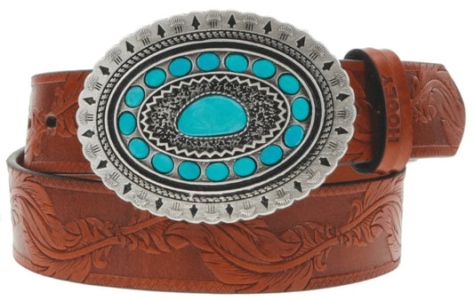 Hooey 'Sioux' Tan Feather Embossed Leather Belt Hooey