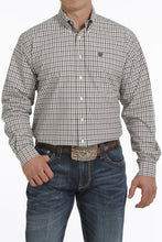 Load image into Gallery viewer, Mens Plaid Button-Down Western Shirt - Khaki/White
