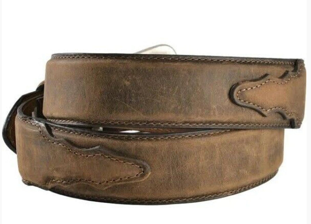 Nocona Men's Distressed Brown Western Overlay Leather Belt N2450444 - Double C Western SupplyM & F