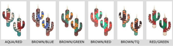 TRIBAL PATTERN CACTUS DANGLE EARRING - Double C Western SupplyDouble C Western Supply