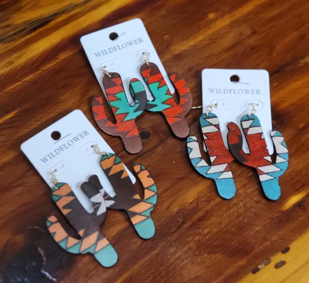 TRIBAL PATTERN CACTUS DANGLE EARRING - Double C Western SupplyDouble C Western Supply